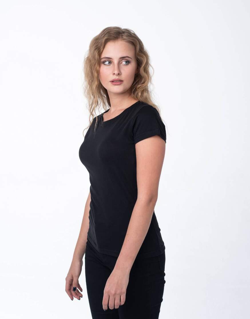 Чёрная женская футболка с лайкрой оптом